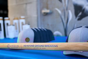 sledgehammer and hats for groundbreaking ceremony
