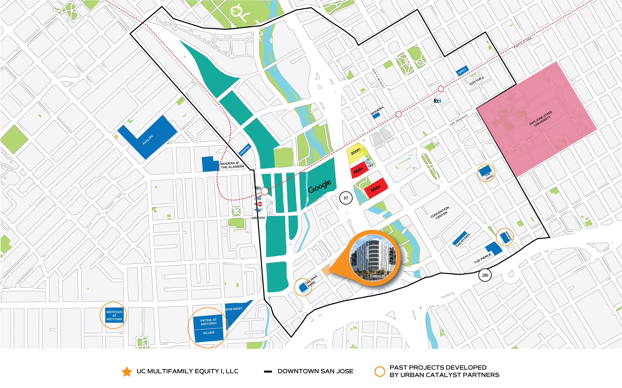 San Jose map that show Urban Catalyst projects