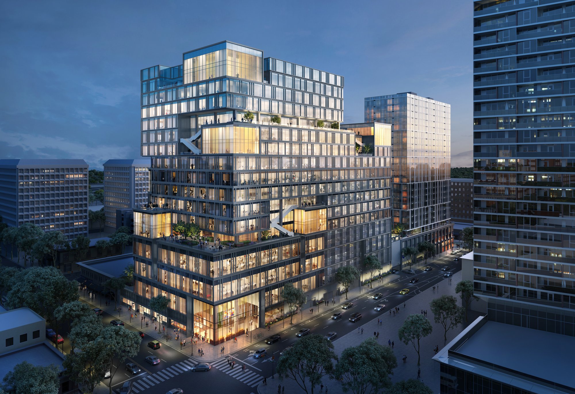 Icon office towers rendering at sunrise
