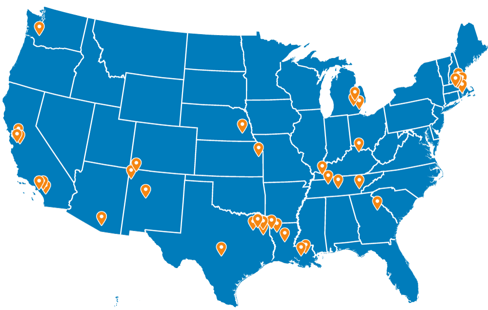 map of USA showing where Urban Catalyst has invested in real estate