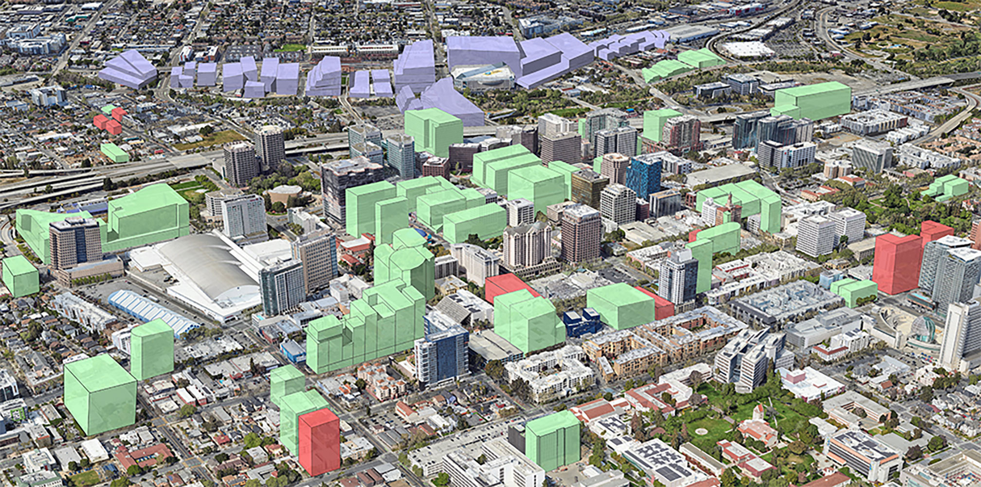 Future downtown San Jose development potential, aerial view
